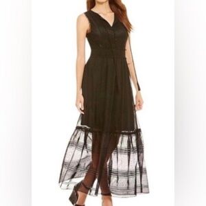 Small Gianni Bini Women's Black Madeline Ruffle Maxi formal party dress sheer